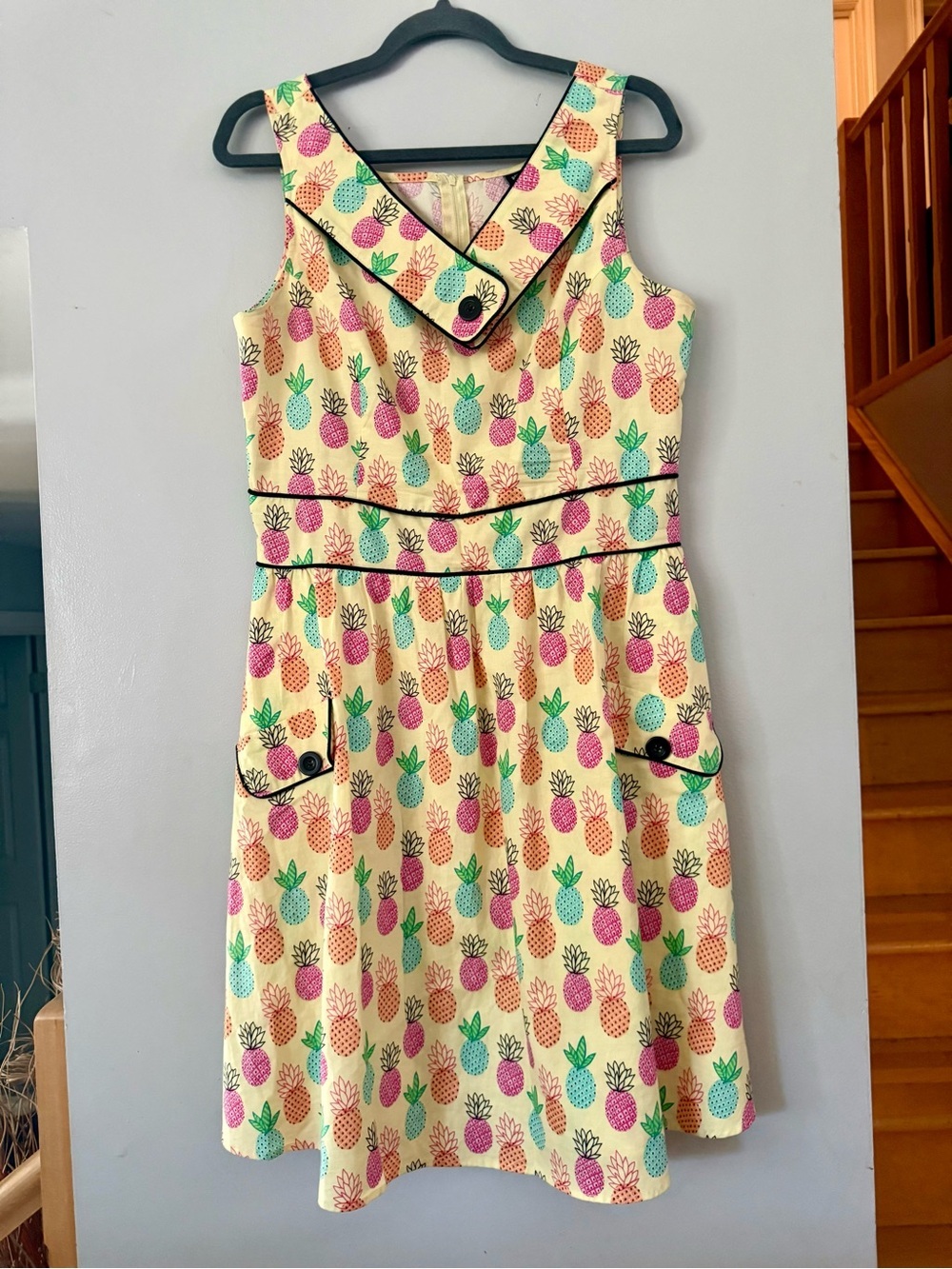 Retrolicious Yellow Pineapple Print Casual Dress